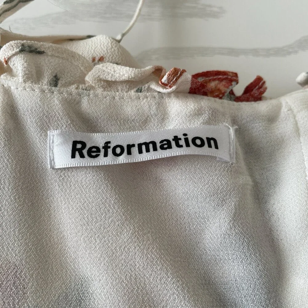 Reformation Women's Cassandra Dress 10 White Floral Midi Slit Graduation Event - Picture 5 of 7